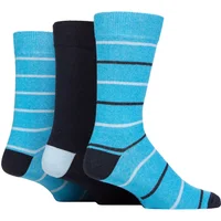 Mens 3 Pair SOCKSHOP TORE 100% Recycled Cotton Thin Stripe Patterned Socks Thin Stripes Blue / Navy 7-11