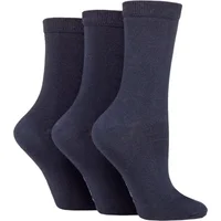 Women's 3 Pair SOCKSHOP TORE 100% Recycled Plain Cotton Socks Navy 4-8 Ladies