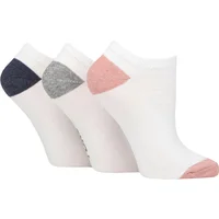 Women's 3 Pair SOCKSHOP TORE 100% Recycled Heel and Toe Cotton Trainer Socks White Navy / Grey / Pink 4-8 Ladies