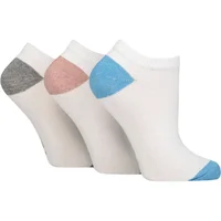 Women's 3 Pair SOCKSHOP TORE 100% Recycled Heel and Toe Cotton Trainer Socks White Blue / Rose / Grey 4-8