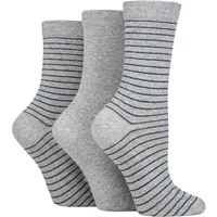 Women's 3 Pair SOCKSHOP TORE 100% Recycled Fine Stripe Cotton Socks Grey 4-8 Ladies