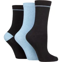Women's 3 Pair SOCKSHOP TORE 100% Recycled Placement Stripe Cotton Socks Black 4-8 Ladies