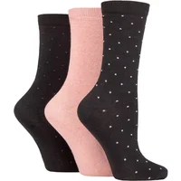 Women's 3 Pair SOCKSHOP TORE 100% Recycled Dots Cotton Socks Black 4-8 Ladies