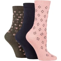 Women's 3 Pair SOCKSHOP TORE 100% Recycled Diamonds Cotton Socks Assorted 4-8 Ladies