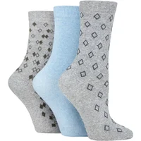 Women's 3 Pair SOCKSHOP TORE 100% Recycled Diamonds Cotton Socks Grey 4-8 Ladies