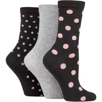Women's 3 Pair SOCKSHOP TORE 100% Recycled Spots Cotton Socks Black 4-8 Ladies