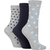 Women's 3 Pair SOCKSHOP TORE 100% Recycled Spots Cotton Socks Grey 4-8 Ladies