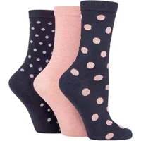 Women's 3 Pair SOCKSHOP TORE 100% Recycled Spots Cotton Socks Navy 4-8 Ladies