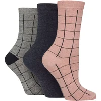 Women's 3 Pair SOCKSHOP TORE 100% Recycled Cotton Grid Patterned Socks Multi 4-8
