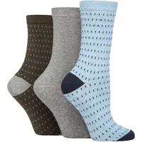 Women's 3 Pair SOCKSHOP TORE 100% Recycled Cotton Dash Patterned Socks Small Dash Blue / Green 4-8