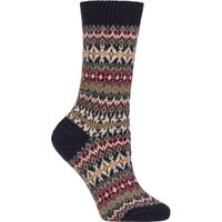 Pantherella Violet Fairisle Cashmere Socks Navy