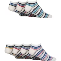 Mens 7 Pair Jeff Banks Striped Recycled Cotton Trainer Socks with Arch Supports Stripe Multi White 6-11