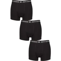 Mens 3 Pack Jeff Banks Plain Cotton Trunks Black L