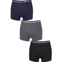 Mens 3 Pack Jeff Banks Plain Cotton Trunks Black / Navy / Charcoal L