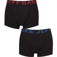 Mens 2 Pack Jeff Banks Cotton Trunks Black / Red / Blue S