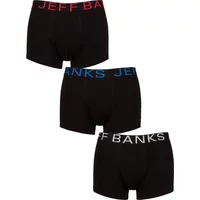Mens 3 Pack Jeff Banks Plain Cotton Trunks Black Extra Large