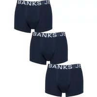 Mens 3 Pack Jeff Banks Plain Cotton Trunks Navy L