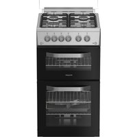 Hotpoint HDG5GCX 50cm Double Oven Gas Cooker with Glass Lid in Stainle