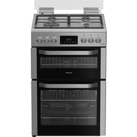 Hotpoint HDG6GDCWX 60cm Double Oven Gas Cooker with Glass Lid in Stain