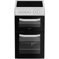 Hotpoint HTE5VCW 50cm Twin Cavity Electric Cooker in White Ceramic Hob