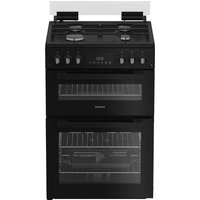 Hotpoint HTG6GDCB 60cm Twin Cavity Gas Cooker with Glass Lid in Black