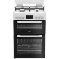 Hotpoint HTG6GDCW 60cm Twin Cavity Gas Cooker with Glass Lid in White