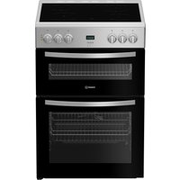 Indesit IDE6VDCS1 60cm Double Oven Electric Cooker in Silver 4 Zone Ce