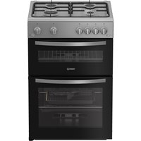 Indesit IDG6GS 60cm Double Oven Gas Cooker in Silver 4 Gas Burners 72L