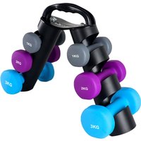 IronMan Neoprene Coated Cast Iron Dumbbell Set with Carry Rack 1, 2, 3kg Pairs