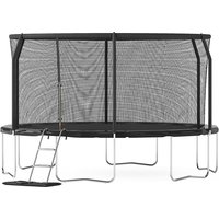 Air King Jump 12ft Trampoline with Safety Enclosure Free Ladder Floor Mat & Socks – Black / Black
