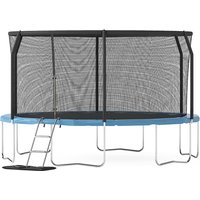 Air King Jump 12ft Trampoline with Safety Enclosure Free Ladder Floor Mat & Socks – Black / Blue