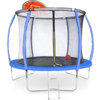 Big Foot Amigo 8ft Trampoline with Enclosure and Basketball Free Shoe Tidy & Ladder – Blue