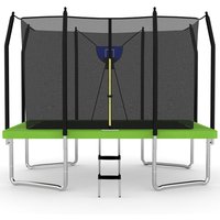 Air King Jump 10x12ft Rectangular Trampoline with Safety Enclosure Green FREE Ladder & Basketball Game