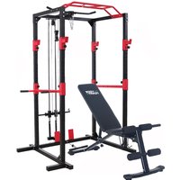 BodyTrain Professional Power Rack with Cable System & Foldable Adjustable Weight Bench Package