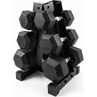 Ironman Rubber Coated Hex Dumbbell & 3 Tier Rack Set – 10kg, 15kg & 20kg Pairs