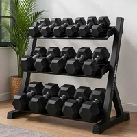 Ironman Rubber Coated Hex Dumbbell & Commercial 3-Tier Rack Set (5kg to 30kg – 9 Pairs)