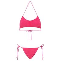 Effek Bikini Fascia con Slip Regolabile Goffrato Rigato Fucsia Donna M
