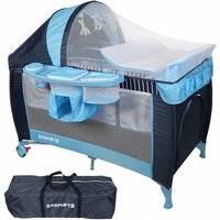 Barmøya 3-in-1 Baby-Reisebett mit Wickelauflage ? Reisebett, Laufstall & Beistellbett blau