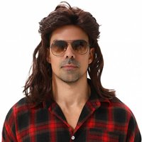 MAASKANTJE "Frituur" Retro Mullet Vokuhila Perücke dunkelbraun