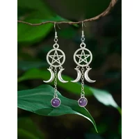 SV Wiccan Pentacle Moon Amethyst Earrings