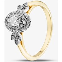 9ct Yellow Gold Certificated 0.43ct Diamond Leaf Oval Cluster Ring 31186/40-10 N