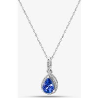 9ct White Gold Pear Cut Tanzanite & Diamond Pendant Necklace RJP0306