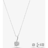 9ct White Gold 0.10ct Diamond Cluster Jewellery Set THS18600-10