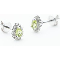9ct White Gold Pear Cut Peridot & 0.41ct Diamond Cluster Stud Earrings NTE409PEAR-PERD-9WG