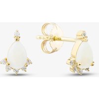 9ct Yellow Gold Oval Opal & Diamond Cluster Stud Earrings E4583-10