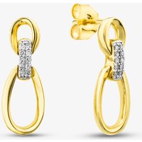 9ct Yellow Gold 0.08ct Pave Set Diamond Oval Linked Dropper Stud Earrings THE44320-08NJ