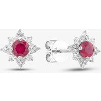 18ct White Gold 0.52ct Ruby & 0.23ct Brilliant Cut Diamond Star Halo Stud Earrings 39736