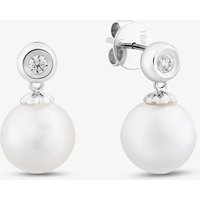 18ct White Gold Freshwater Pearl & Diamond Dropper Earrings EOX70018DD