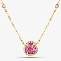 18ct Yellow Gold 1.06ct Pink Sapphire & 0.22ct Brilliant Cut Diamond Halo Necklace NTX1663 18YG