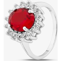 Sterling Silver Oval Cut Red & White Cubic Zirconia Halo Ring S2161-Q